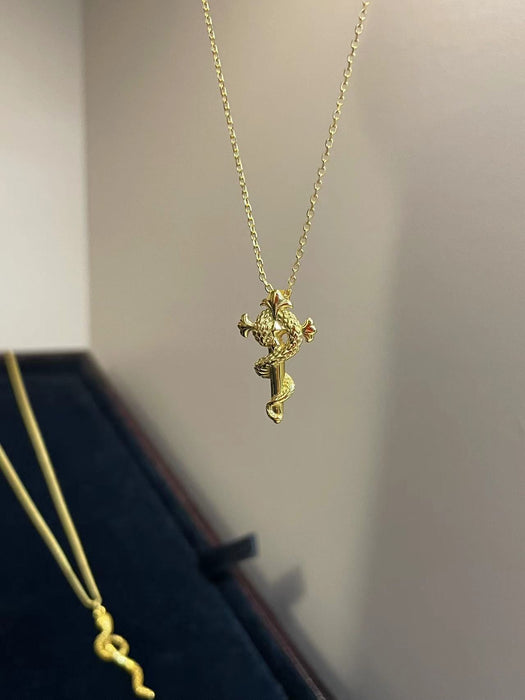 Wholesale S925 Sterling Silver Scepter Spirit Snake Necklace  Ancient Fa Spirit Snake Necklace Women's Retro Necklace