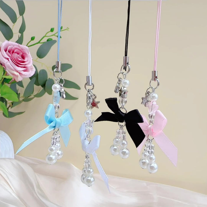 Wholesale Jewelry Sweet Girl's Heart Pearl Bow Pendant Mobile Phone Hanging Rope Chain