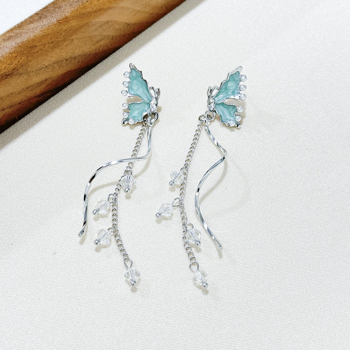 Wholesale Light luxury niche pearl flower earrings with tassels, fashionable and atmospheric earrings