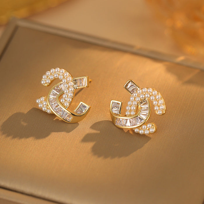 Wholesale Double C Earrings Silver Needle High-End Accessible Luxury Elegant Earrings for Women