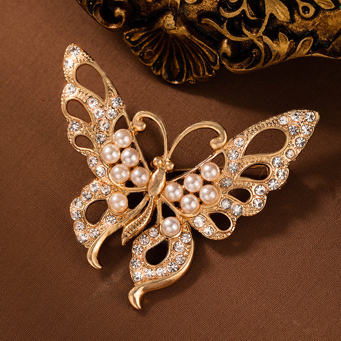 Wholesale Butterfly Diamond Pearl Brooch Collar Elegant Corsage  Heavy Industry Pin