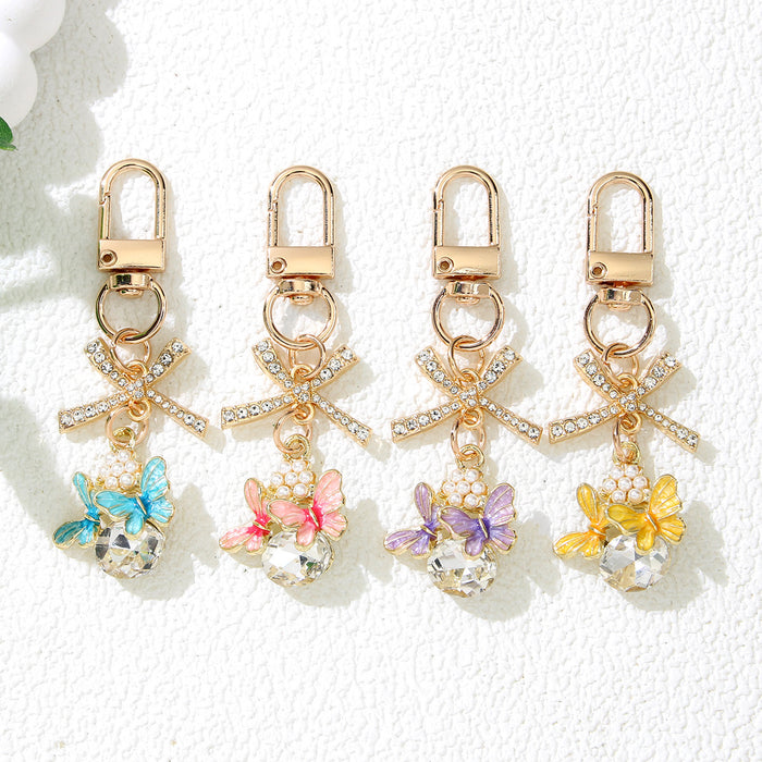 Wholesale Zinc Alloy Pearl Butterfly Bow Keychain Bag Charm for Cute Gift for Girls MOQ≥2