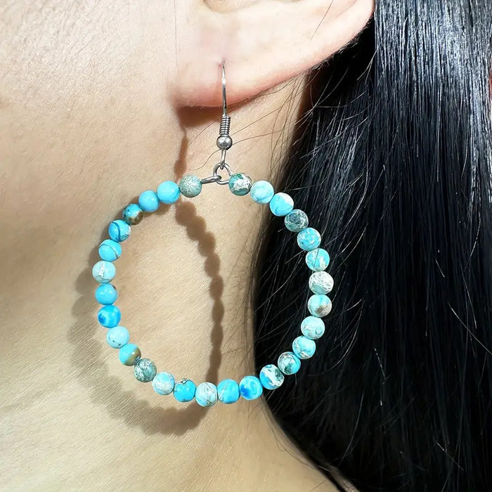 Wholesale Retro fashion hollow round bead earrings with colorful emperor stone beads