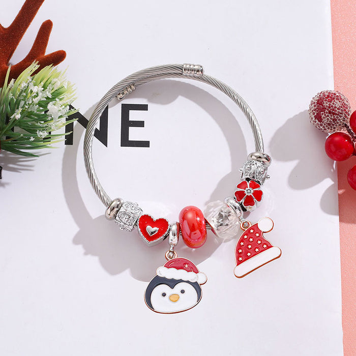 Wholesale Stainless Steel Christmas Charm Bracelet Boutique Resale with Snowflake Tree Reindeer Charms MOQ≥2