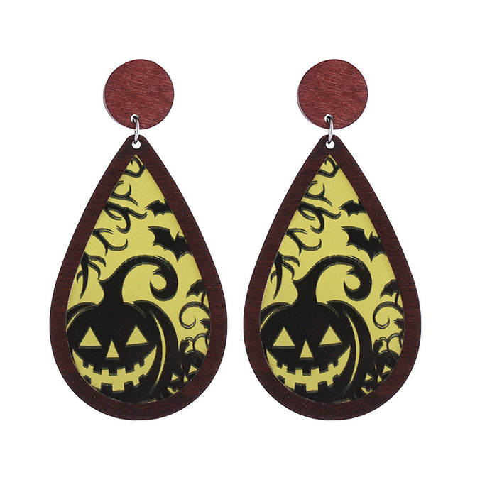 Wholesale  Horror Party Wooden Inlaid Acrylic Double-sided Funny Holiday Earrings Accessories