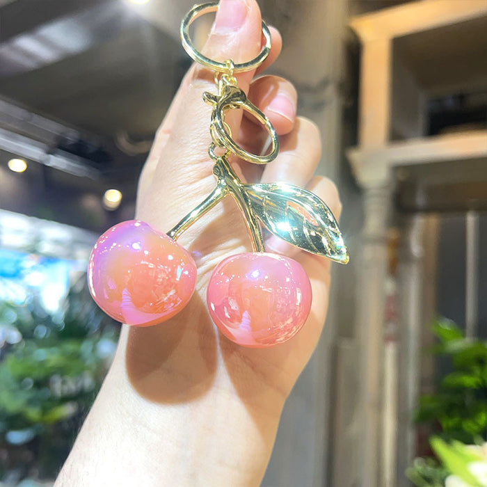 Wholesale Electroplated Cherry Keychain Acrylic Cartoon Pendant Fashion Bag Charm MOQ≥2