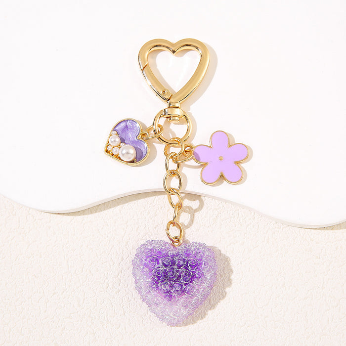 Wholesale Love Flower Colorful Pendant Keychain Sweet Temperament Peach Heart Keychain Girl Backpack Charm