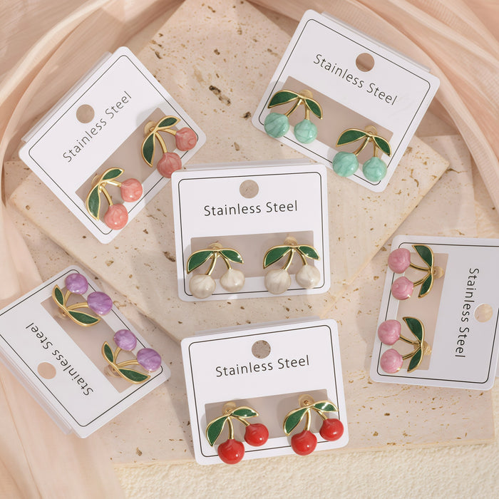 Wholesale Stainless Steel Cherry Earrings Jewelry Oil Drop Earrings