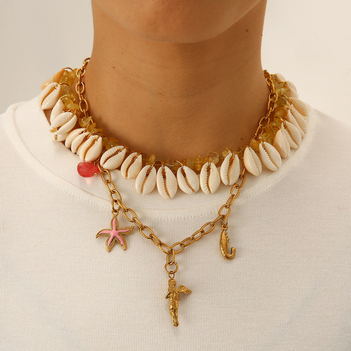 Wholesale Fashionable ocean style shell necklace paired with personalized stainless steel starfish shrimp pendant wholesale