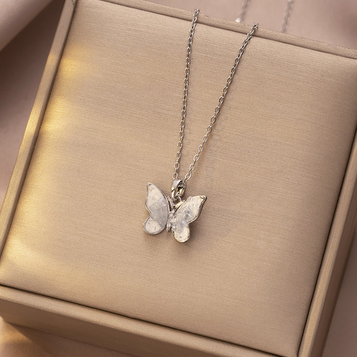 Wholesale Necklace, butterfly tassel, niche, simple, fashionable temperament, titanium steel lock chain