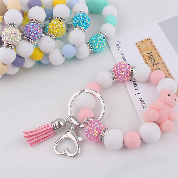 Wholesale Cartoon Silicone Bear Beaded Bracelet Keychain Creative  Wrist Bracelet Key Ring Accessories
