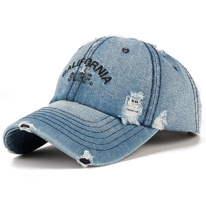 Wholesale Men's vintage distressed embroidered simple duckbill hat, women's outdoor casual denim hat