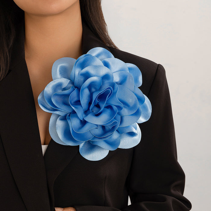 Wholesale Satin fabric exaggerated large flower brooch clip dual-use rose chest flower