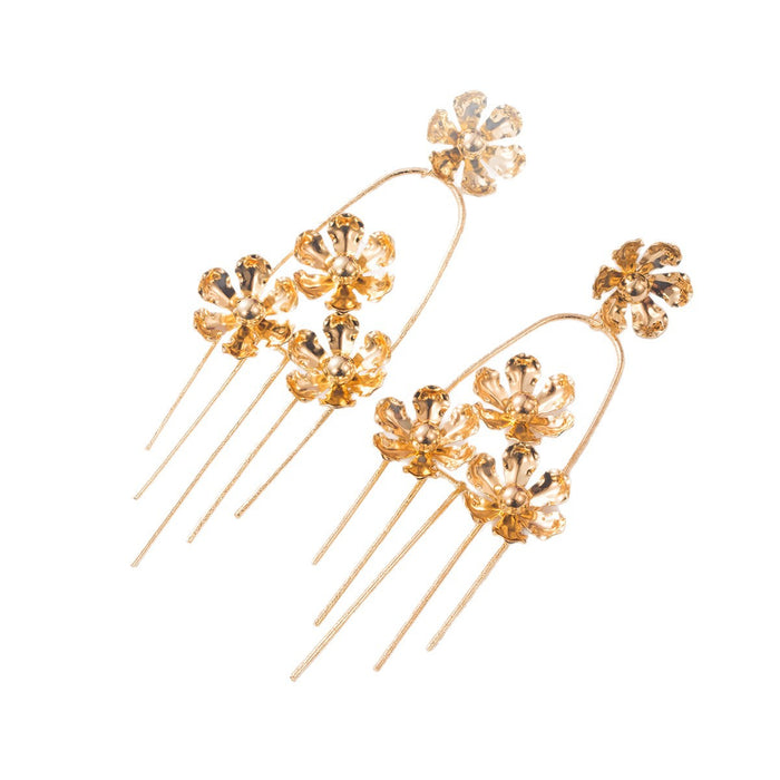 Wholesale Vintage Flower Tassel Drop Earrings Alloy Gold Electroplated