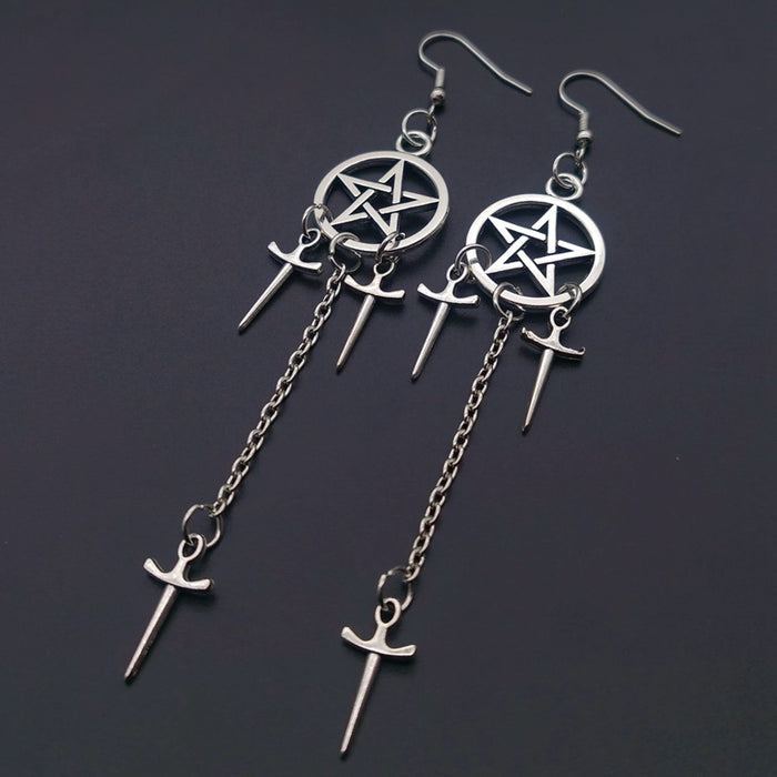 Wholesale Gothic Pentagram Sword Dagger Alloy Earrings JDC-ES-LCR002
