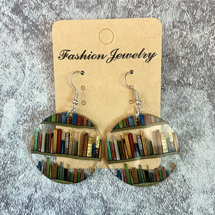 Wholesale Acrylic earrings, classic water droplet splicing bookshelf, acrylic teacher earrings