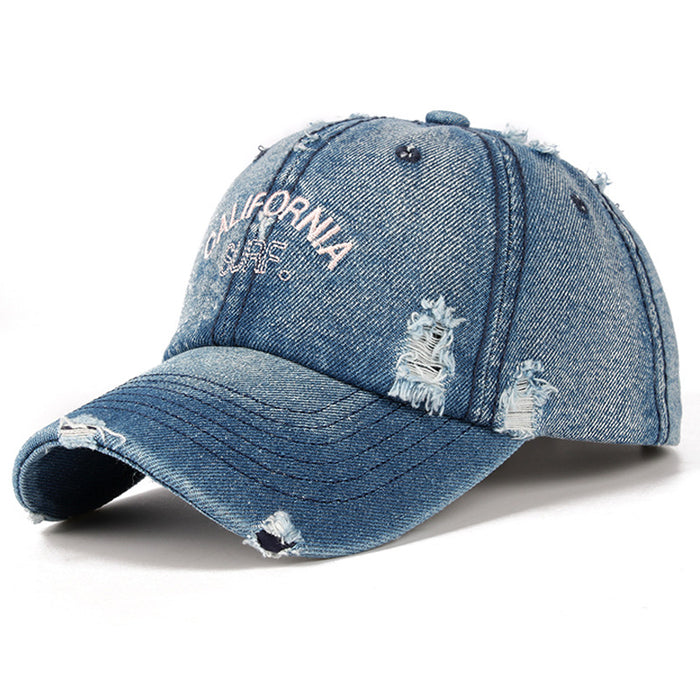 Wholesale Men's vintage distressed embroidered simple duckbill hat, women's outdoor casual denim hat