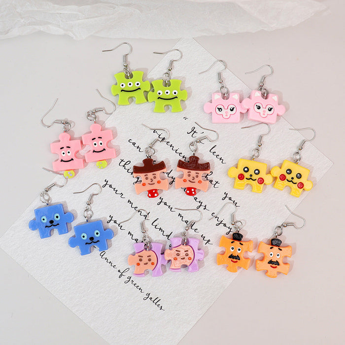 Wholesale Earrings Resin Fun Cute Colorful Cartoon Building Blocks Puzzle (M) JDC-ES-niqing016