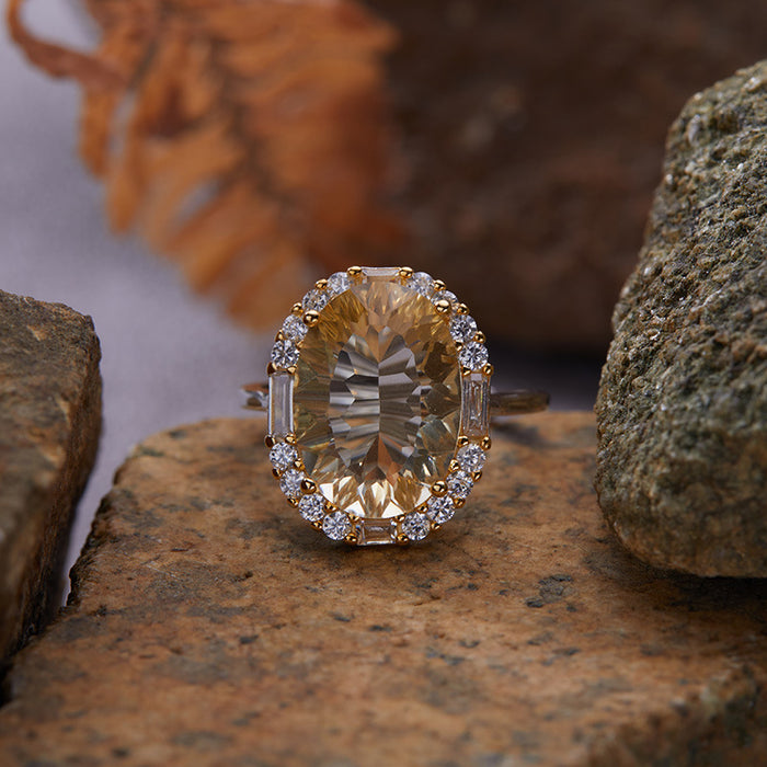 Wholesale Pure silver natural yellow amethyst color treasure ring, high-end jewelry, niche large carat index finger ring