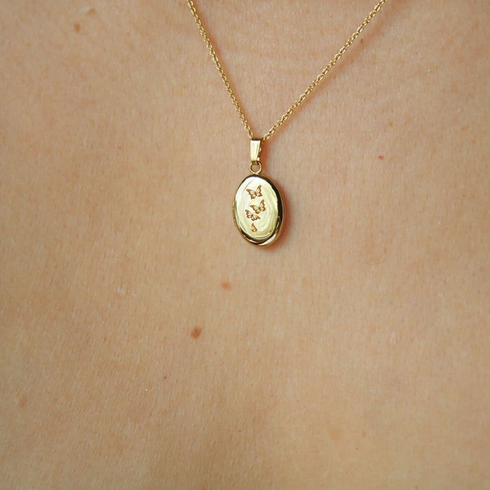 Wholesale Titanium Steel Heart-Shaped Commemorative Butterfly Opening and Closing Book Necklace