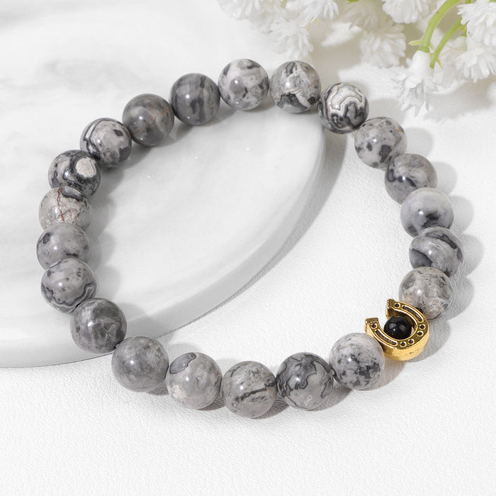 Wholesale 8mm Natural Lapis Stone Horseshoe Elastic Bracelet Art Retro Bracelet Wholesale