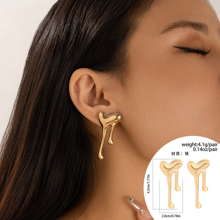 Wholesale Personalized lava heart-shaped liquid droplet earrings with irregular geometric folds