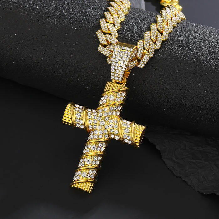 Wholesale New Personalized Full Diamond Cross Pendant Cuban Necklace Street Pendant Accessories
