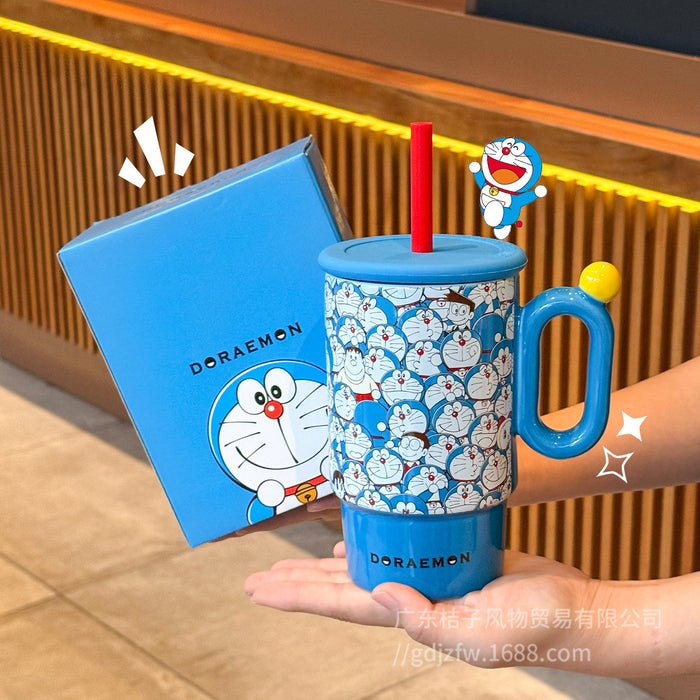 Wholesale Large-capacity ceramic water cup with straw