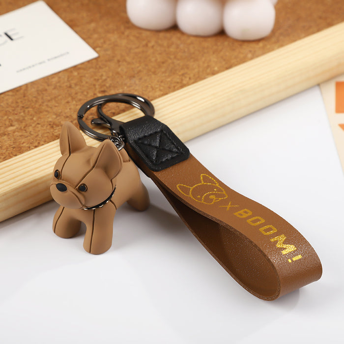 Wholesale Bronzing BOOM Dog Keychain Cute Doll Keychain Leather Wristband Cartoon Puppy Car Keychain Pendant