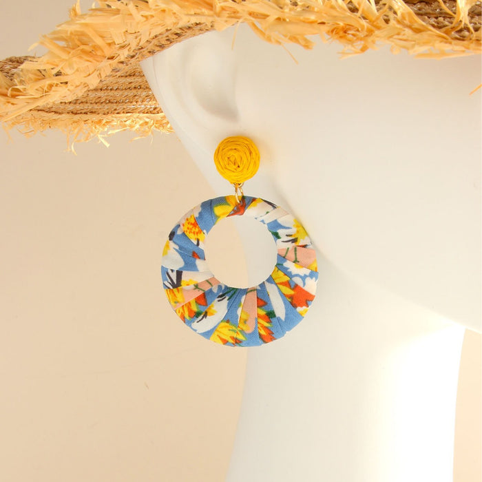 Wholesale Exaggerated geometric circular hollow floral cloth earrings with simple, fashionable and personalized earrings