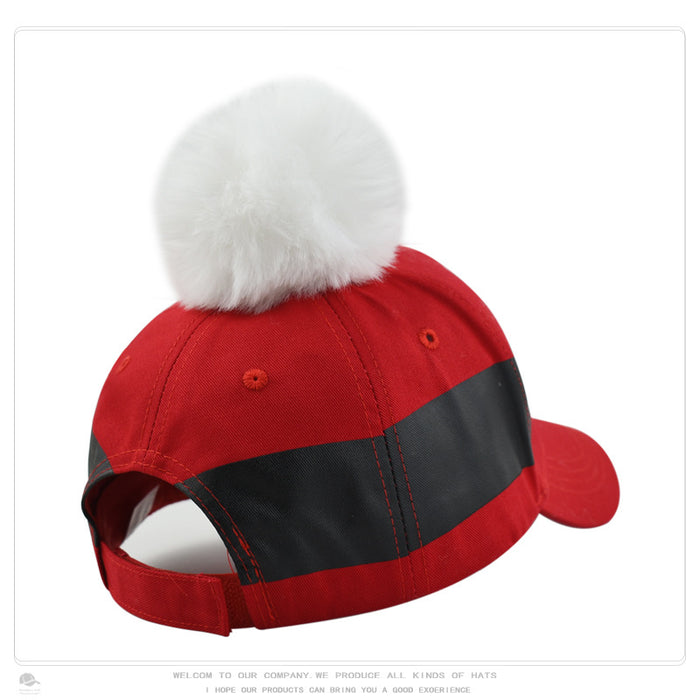 Wholesale White big fur ball Christmas cap winter Christmas belt pattern all-match baseball hat