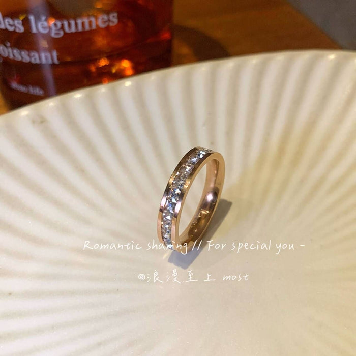 Wholesale Super Sparkling Starry Sky Titanium Steel Zircon Ring with Light Luxury and Niche Design