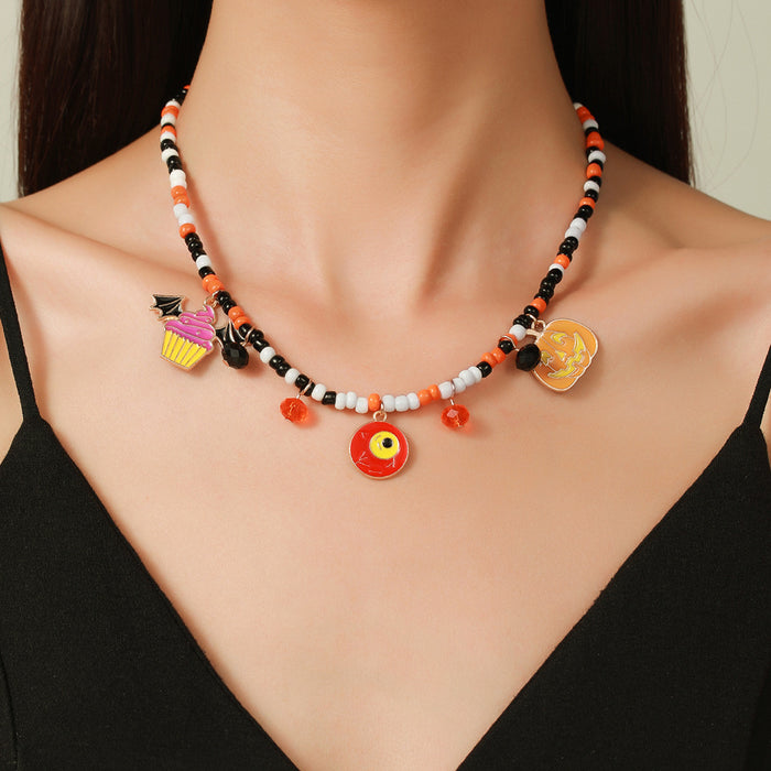 Wholesale Halloween Bead Necklace Fashion Versatile Ghost Pumpkin Bead Necklace