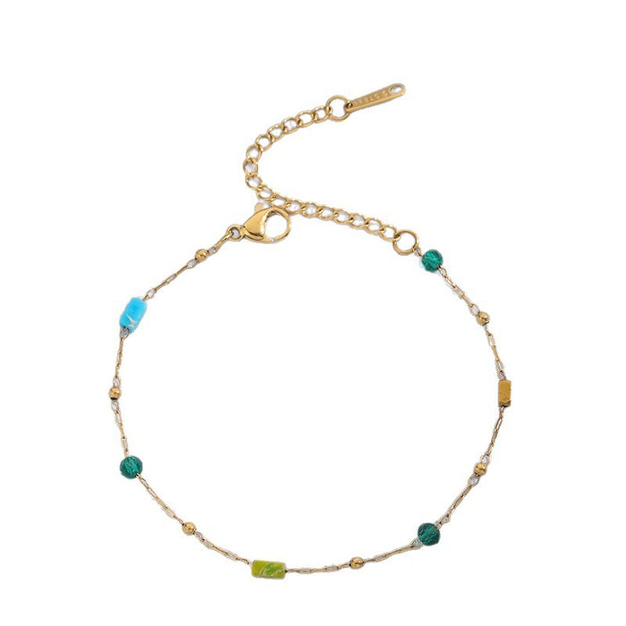 Wholesale New titanium steel bracelet with stainless steel inlaid with colored stones and zircon, fashionable and versatile bracelet accessory
