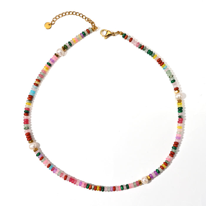 Wholesale Temperament Handmade Natural Stone Necklace Personalized Stainless Steel Drip Oil Pendant Paired with Non Fading