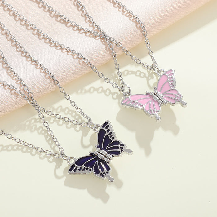 Wholesale best friend colorful butterfly matching best friend friendship magnetic necklace autumn and winter New sweater chain