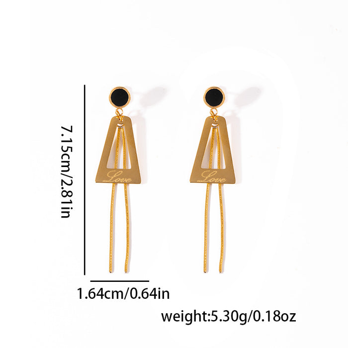 Wholesale Light luxury gilded pendant with tassel stainless steel earrings, high-end gold long earrings, earrings