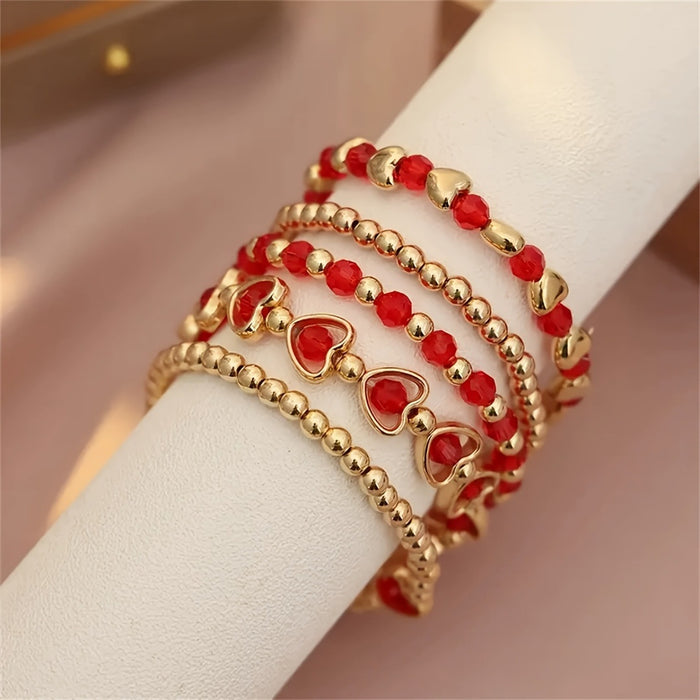 Wholesale Beaded Bracelet Set 5-Piece Heart Design Stackable Bracelets