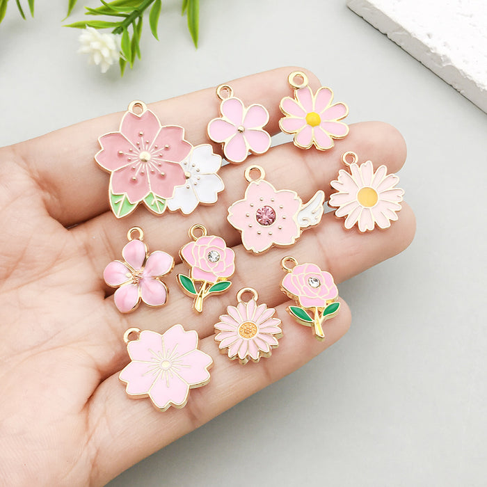 Wholesale Pink oil-sprinkled alloy simulated cherry blossom and  DIY pendant