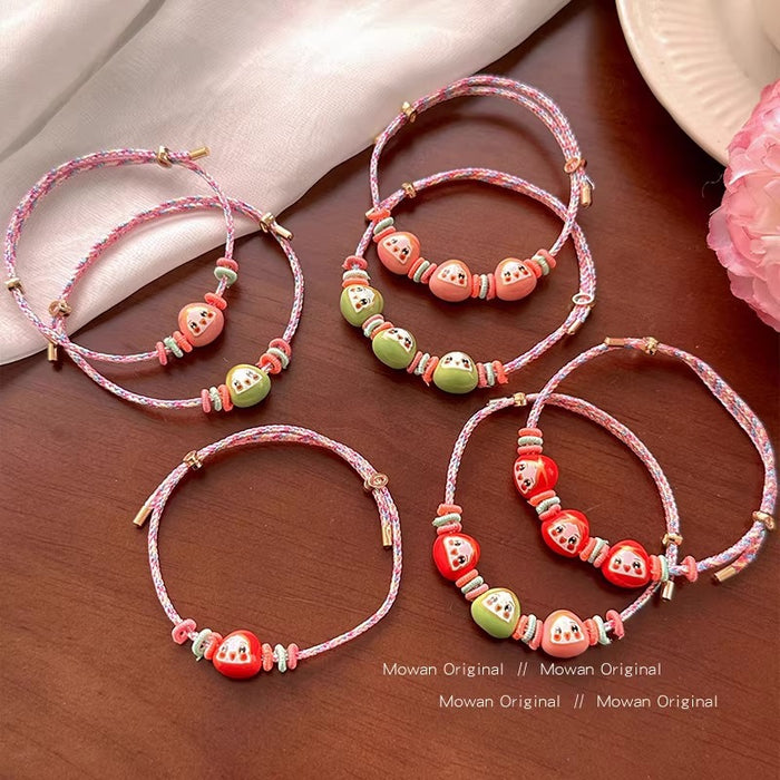 Wholesale Colorful Rope Pink Handmade Woven Bracelet Niche Exquisite  Children' s Cute Accessories