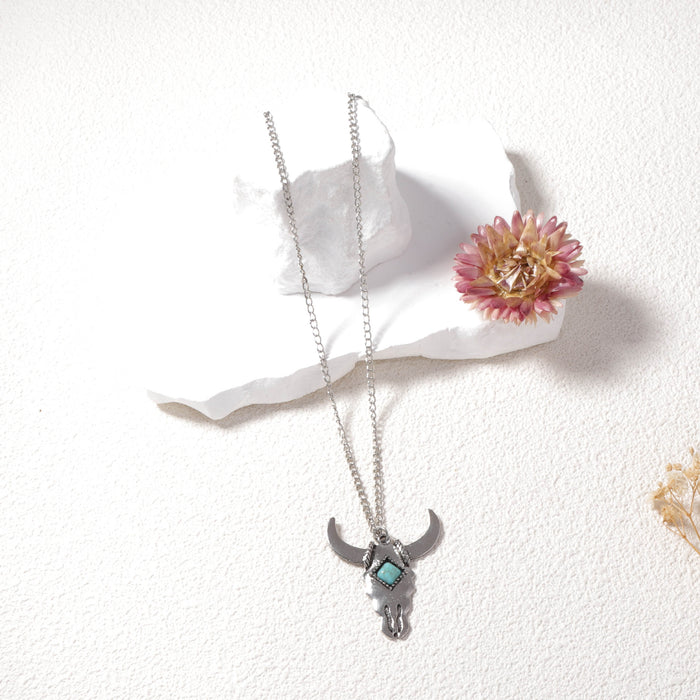 Wholesale green turquoise cow head ear hook necklace suit foreign trade hot selling jewelry