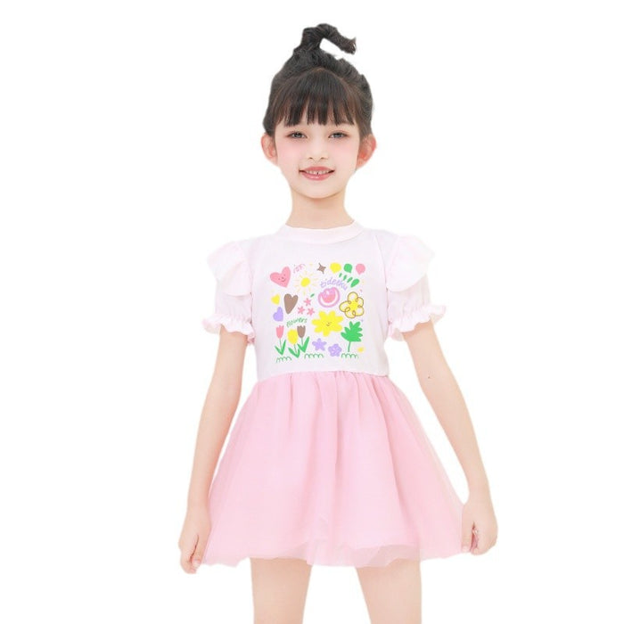 Wholesale Children's swimsuit polyester one-piece cute printed skirt style swimsuit wholesale
