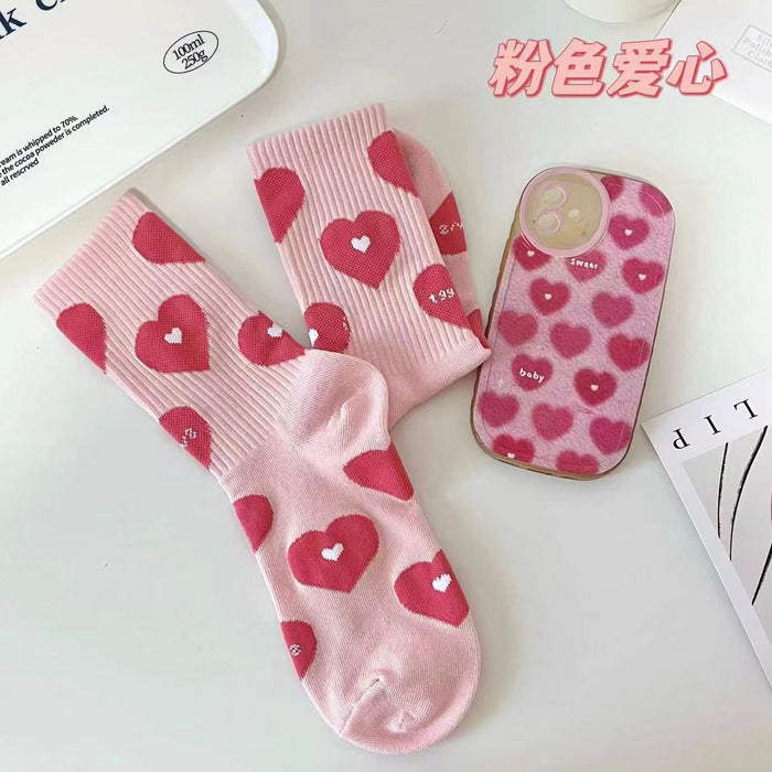 Wholesale Cute flower socks, mid tube socks, heart-shaped letters, simple and trendy long tube socks