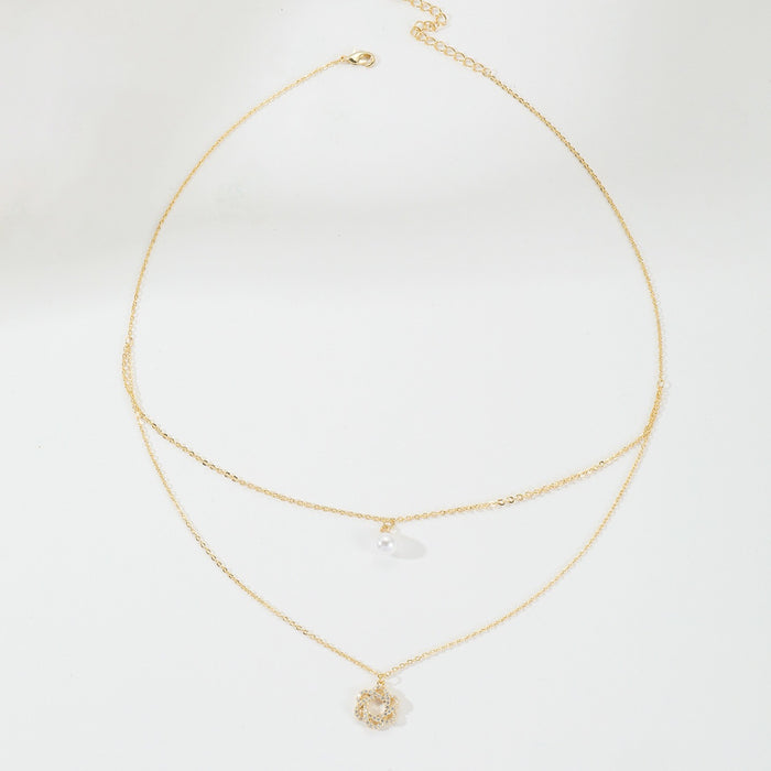 Wholesale Fashionable luxury pearl pendant double layered necklace versatile and simple collarbone chain
