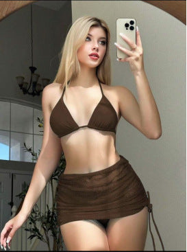 Wholesale Sexy bikini split swimsuit women's three piece set lace up backless swimsuit