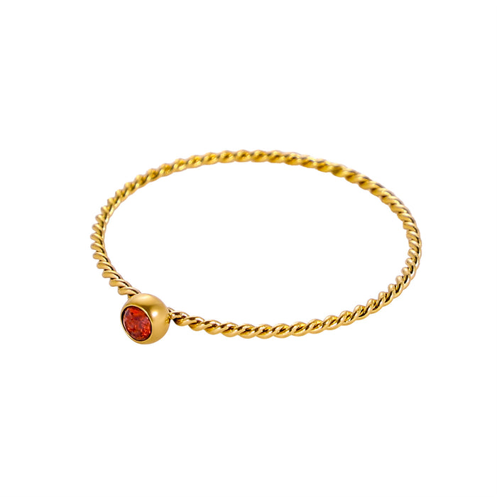 Wholesale Twisted ring with zircon ring stainless steel gold-plated birthstone twisted tail ring