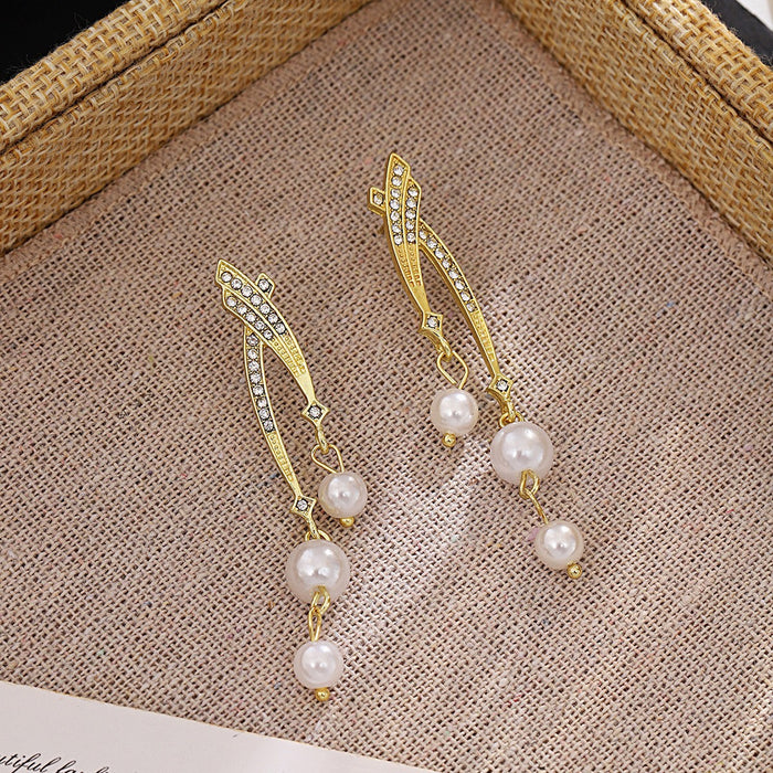 Wholesale Silver Butterfly Tassel Earrings High-end Earrings Elegant Diamond Pearl Long Earrings