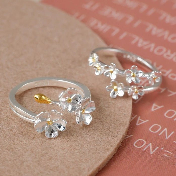 Wholesale Three dimensional flower ring silver retro exaggerated opening ring