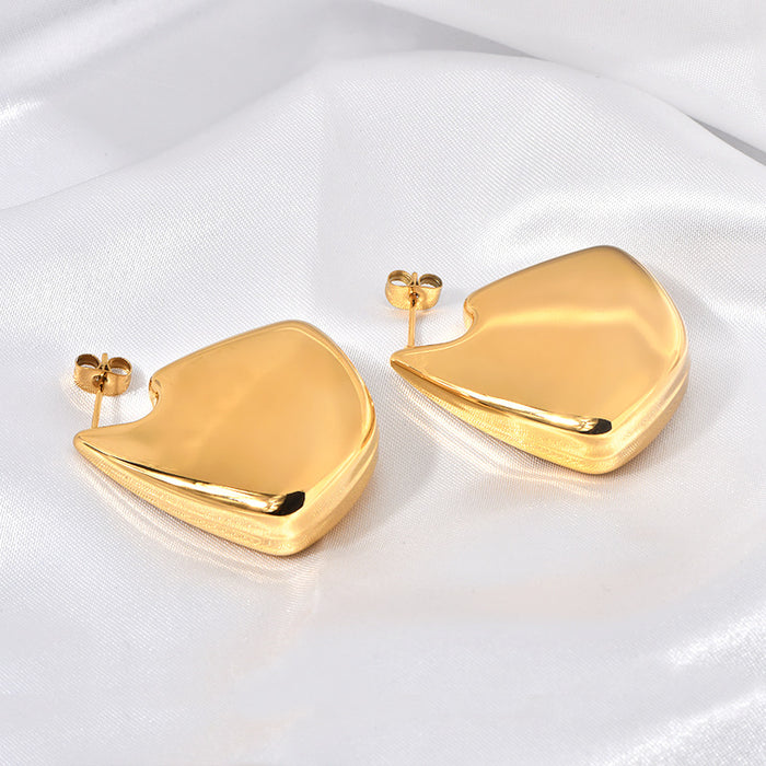 Wholesale  wind hollow earrings vacuum plating 18K polished titanium steel smooth irregular earrings