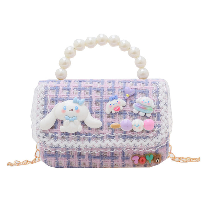 Wholesale Cotton and Hemp Children's Simple Chain Pearl Handheld Shoulder Bag (S) JDC-SD-GSAT006